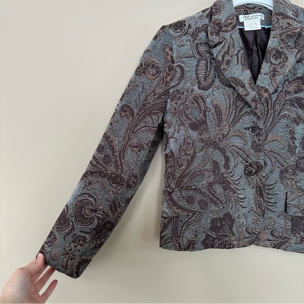 Vintage Women 8P Tapestry Jacket Blazer Blue Brown Career Academia Office Petit - Picture 4 of 12